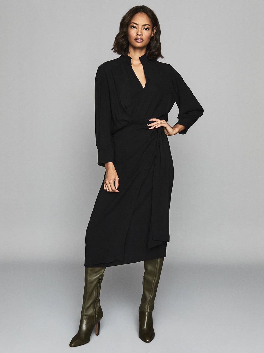 Reiss Nwt Wrap Priya Midi Dress, Black